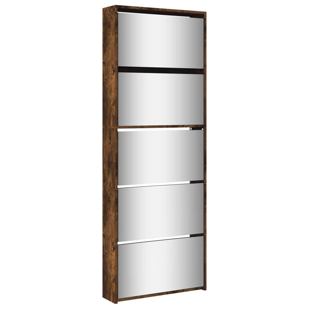VidaXL Armoire à chaussures avec miroir 5 niveaux 63x17x169,5 cm chêne fumé