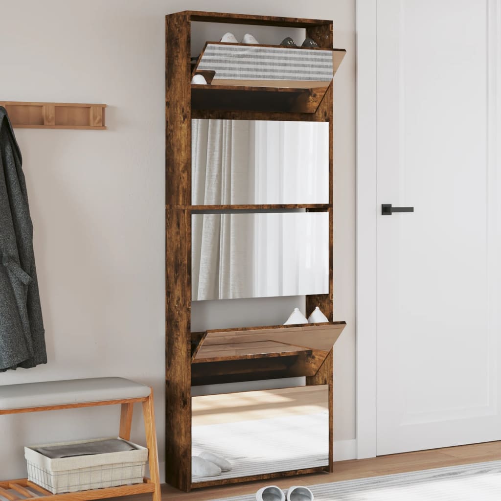 VidaXL Armoire à chaussures avec miroir 5 niveaux 63x17x169,5 cm chêne fumé