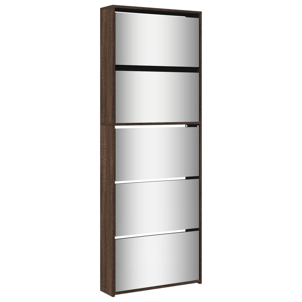 VidaXL Armoire à chaussures avec miroir 5 couches 63x17x169,5 cm couleur chêne marron