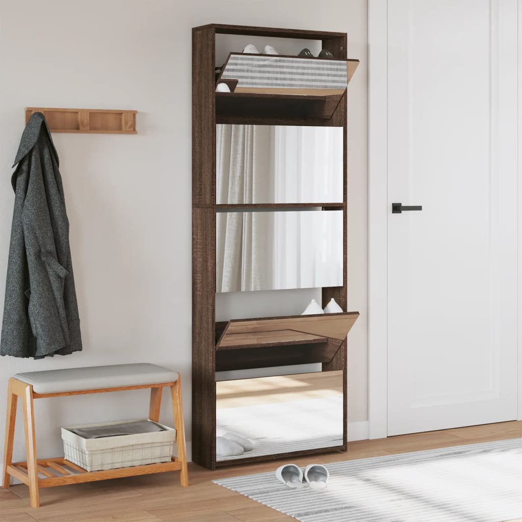VidaXL Armoire à chaussures avec miroir 5 couches 63x17x169,5 cm couleur chêne marron