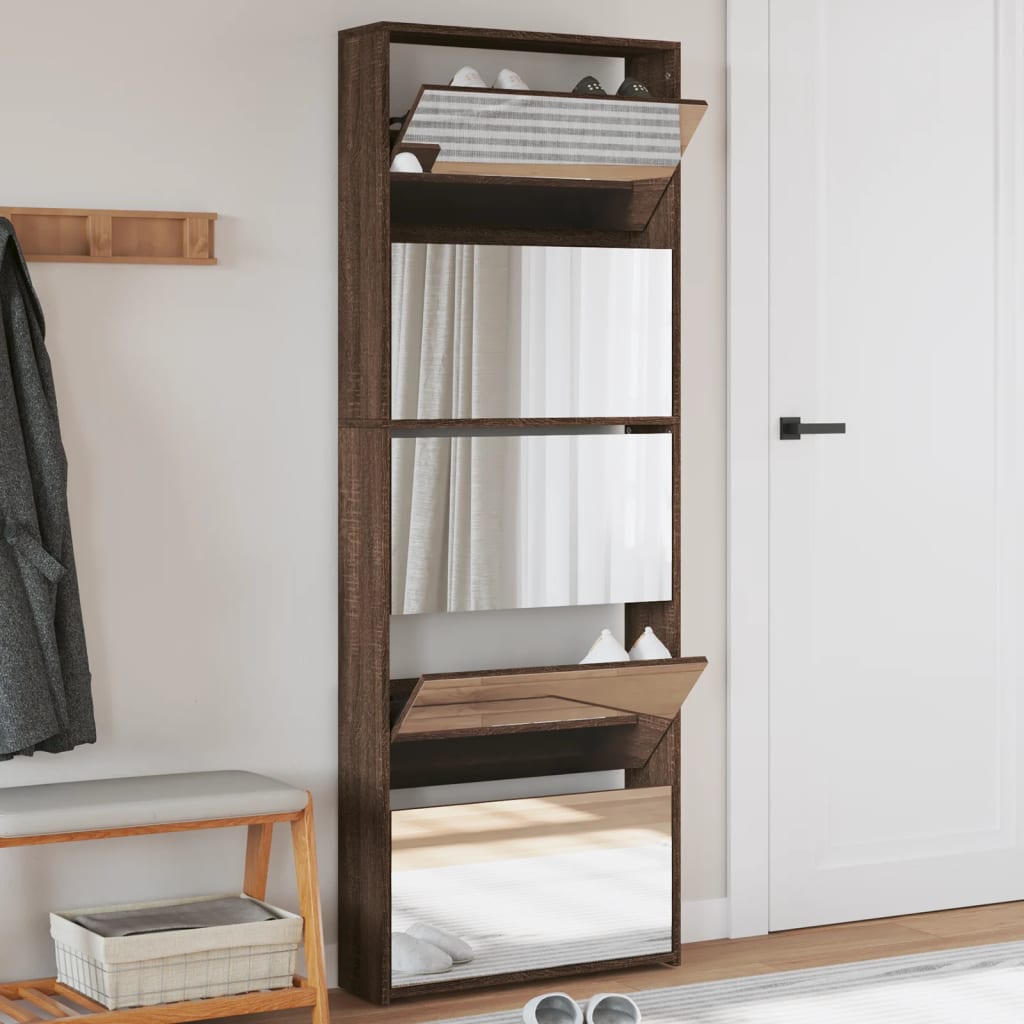VidaXL Armoire à chaussures avec miroir 5 couches 63x17x169,5 cm couleur chêne marron