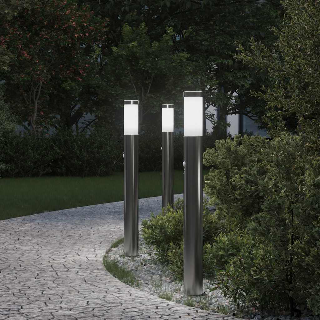VidaXL borne d'éclairage avec capteur 3 pièces 80 cm acier inoxydable IP44