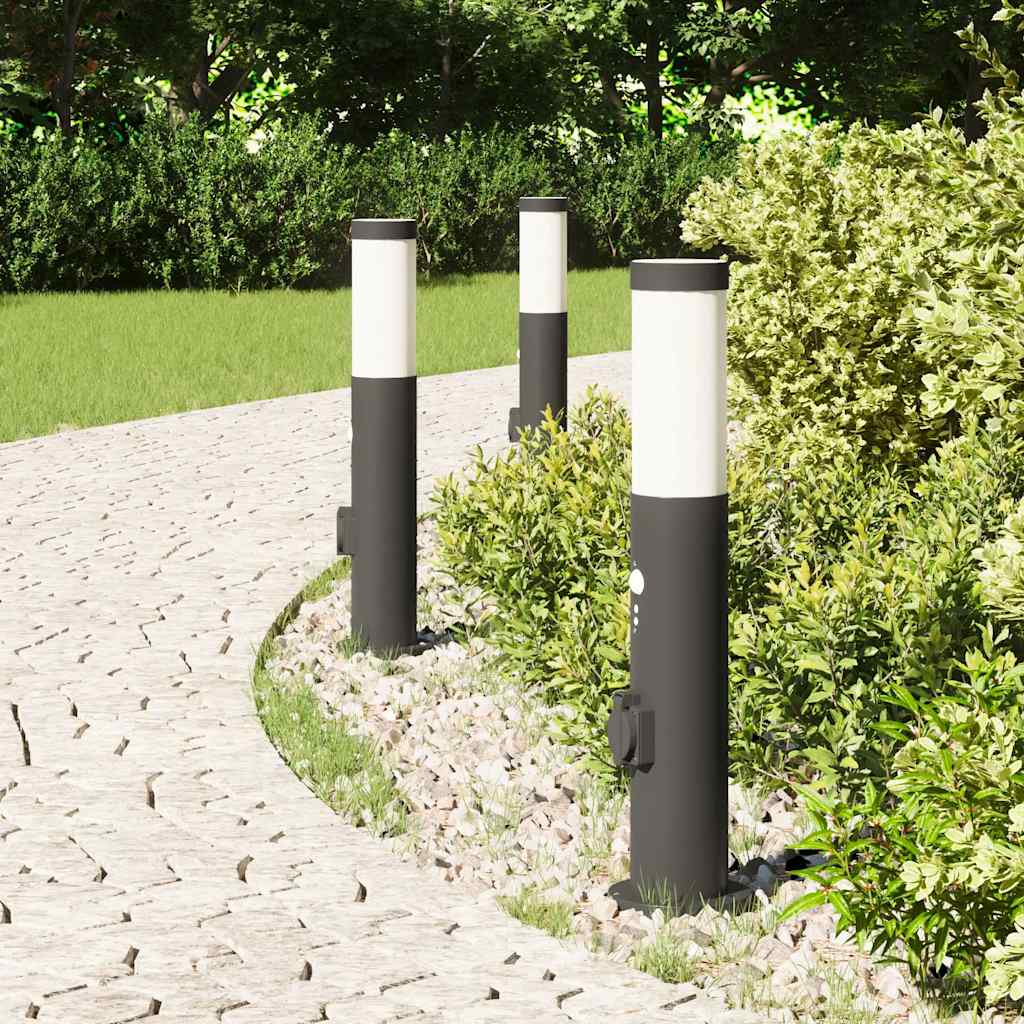 Vidaxx borne d'éclairage avec capteur et prise 3 pièces 50 cm acier inoxydable IP44