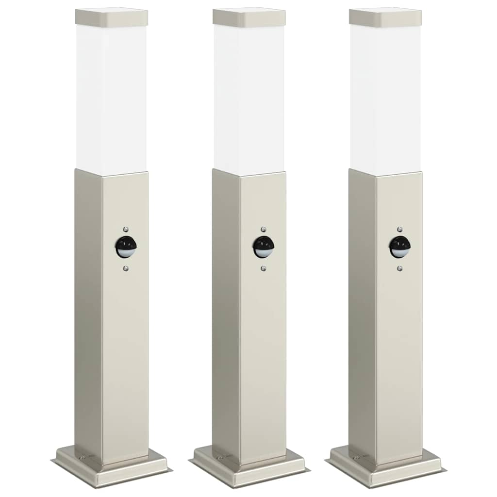 VidaXL borne d'éclairage avec capteur 3 pièces 50 cm acier inoxydable IP44