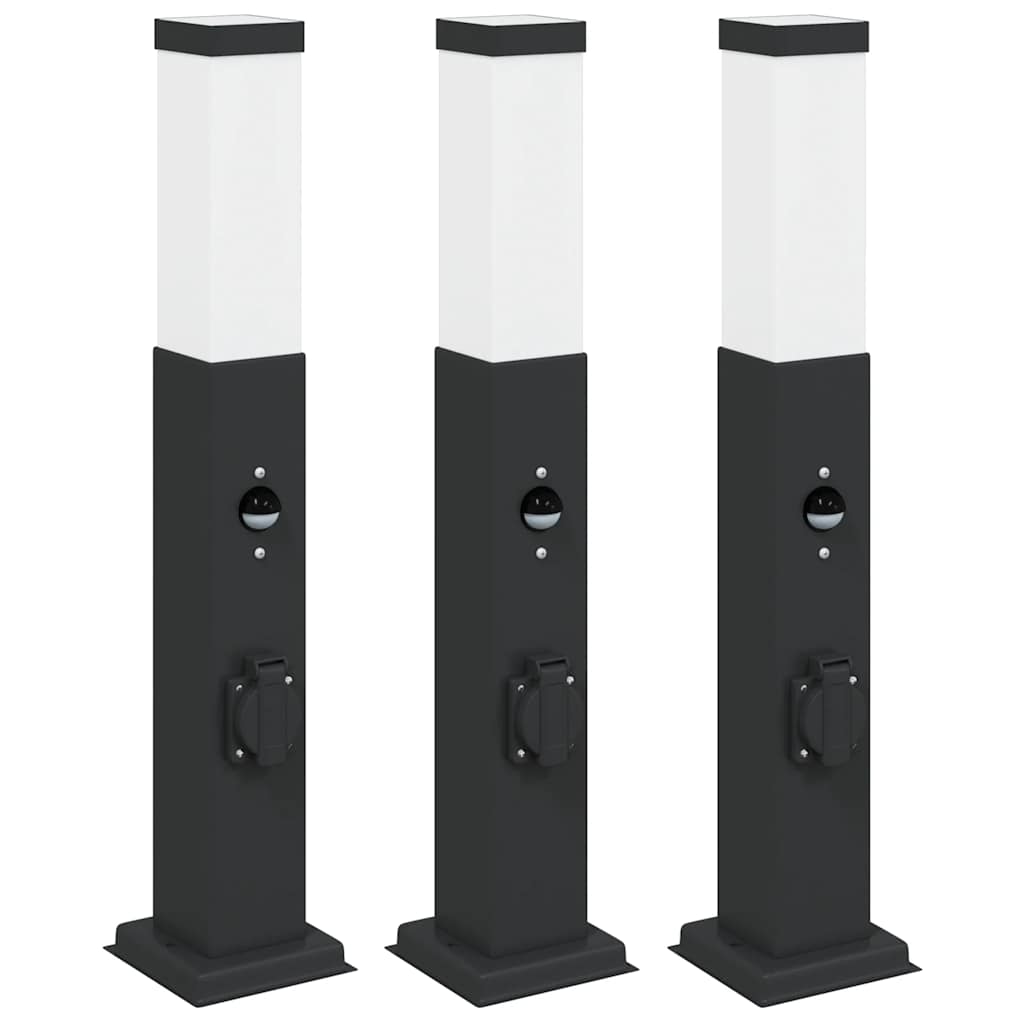 Vidaxx borne d'éclairage avec capteur et prise 3 pièces 50 cm noir IP44