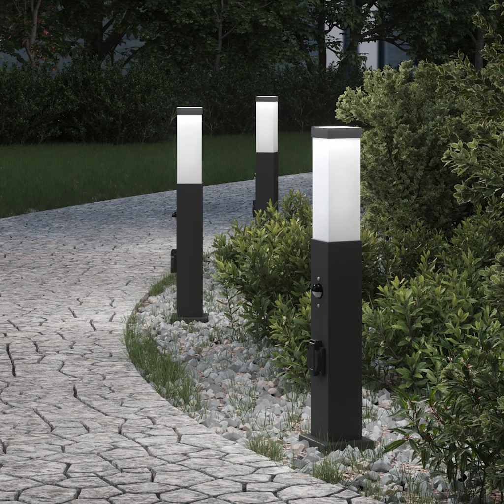 Vidaxx borne d'éclairage avec capteur et prise 3 pièces 50 cm noir IP44