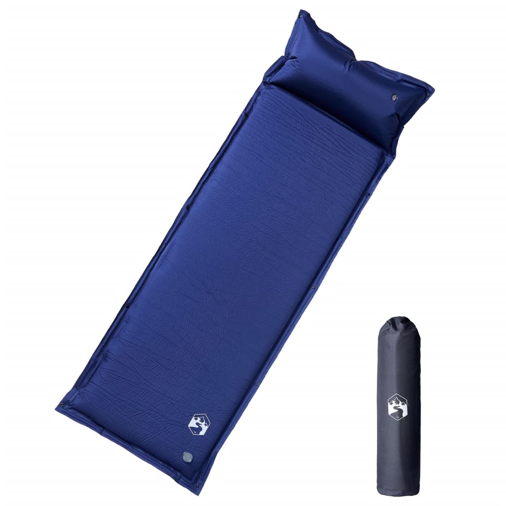 VidaXL matelas de camping avec oreiller autogonflant 1 personne bleu marine