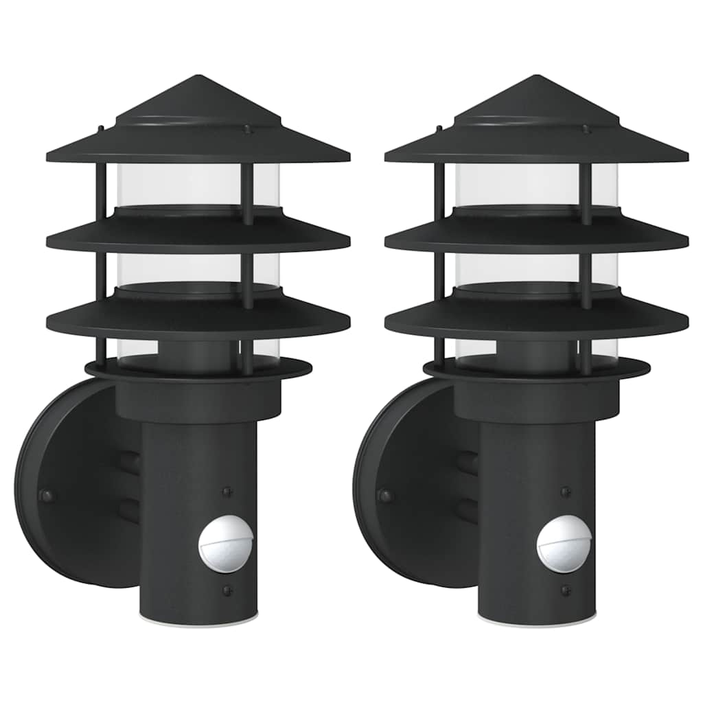 Vidaxx appliques d'extérieur 2 pcs avec capteurs acier inoxydable noir