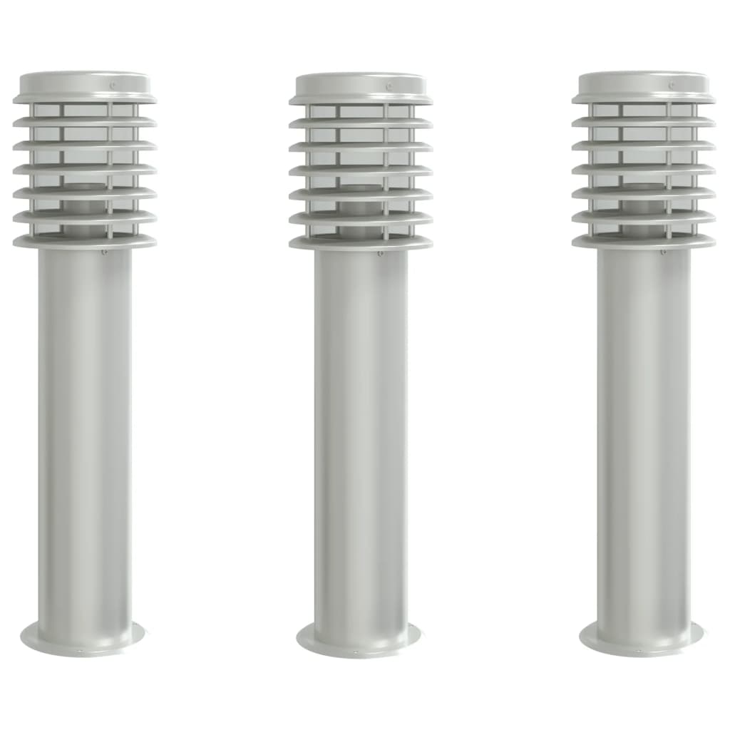 VidaXL Lampadaire d'extérieur 3 pcs 60 cm acier inoxydable couleur argent