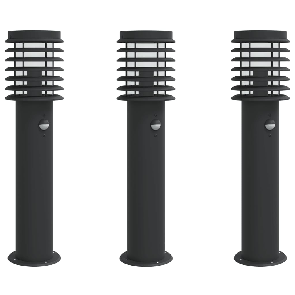 Vidaxx lampadaires d'extérieur 3 pcs avec capteurs acier inoxydable noir