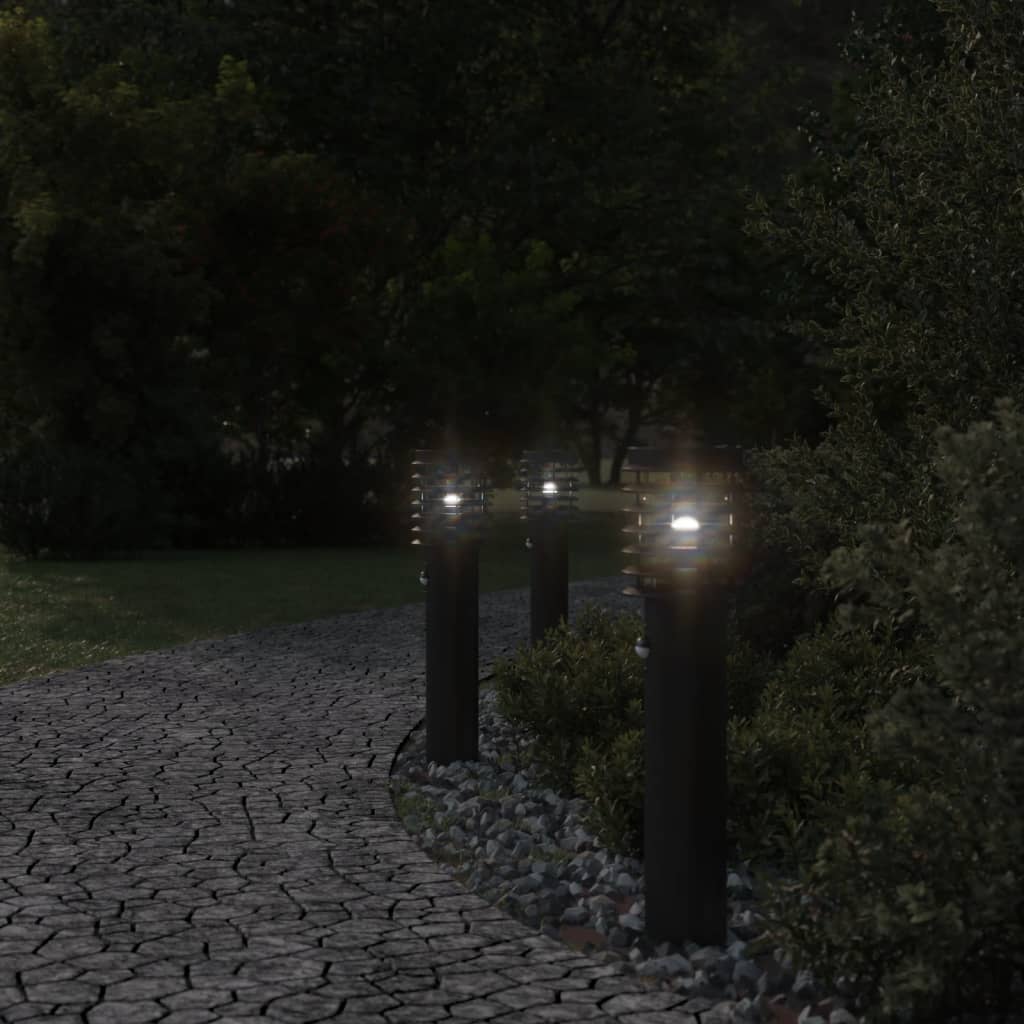 Vidaxx lampadaires d'extérieur 3 pcs avec capteurs acier inoxydable noir
