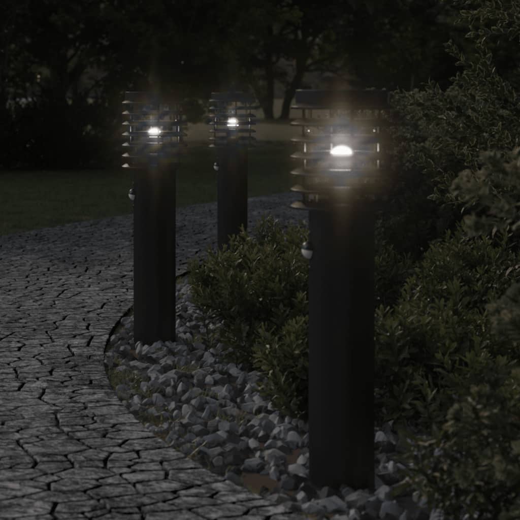 Vidaxx lampadaires d'extérieur 3 pcs avec capteurs acier inoxydable noir