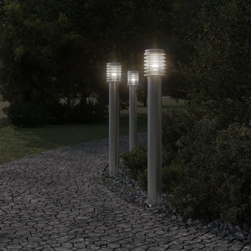 Vidaxx lampadaires d'extérieur 3 pcs douille 110 cm acier inoxydable argent