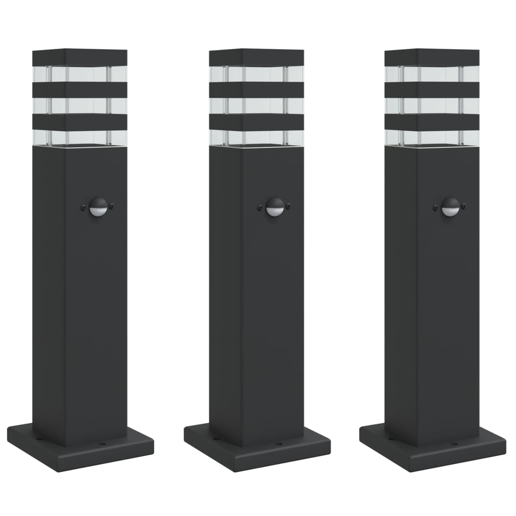 Vidaxx lampadaires d'extérieur 3 pcs avec capteur 50 cm aluminium noir