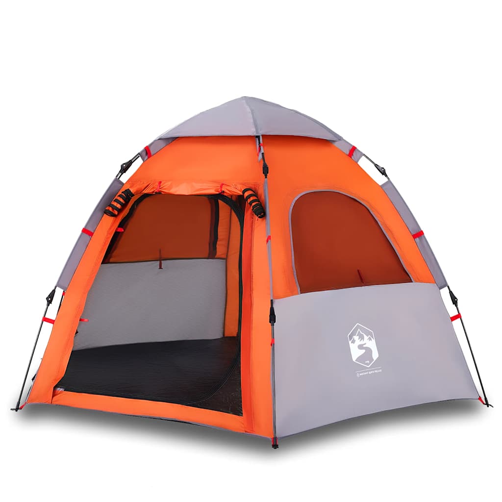 Tente de camping Vidaxl 4 personnes à dégagement rapide gris et orange