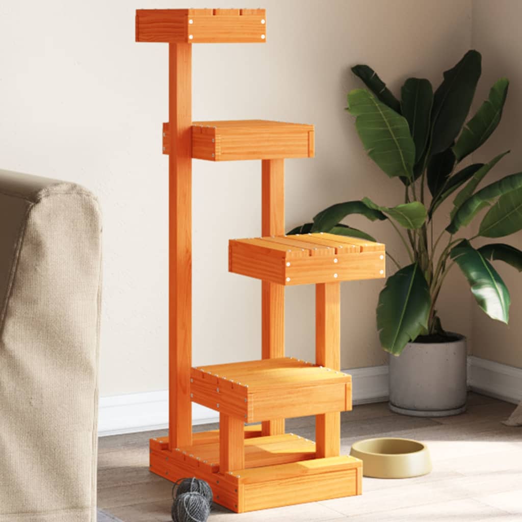 Vidaxxl meuble pour chat 45,5x49x103 cm bois de pin massif lavage marron