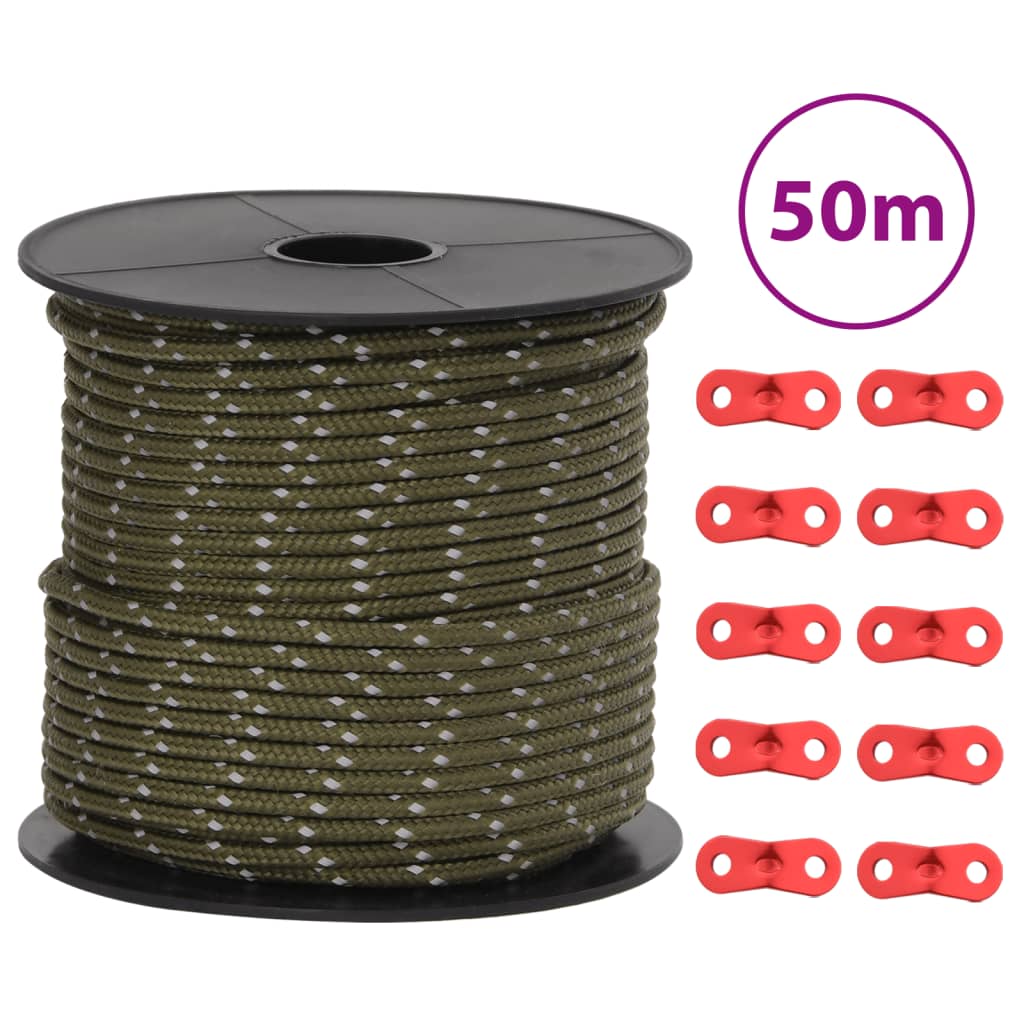 Hauban de tente Vidaxxl avec bandes réfléchissantes et tendeurs 50 m 4 mm