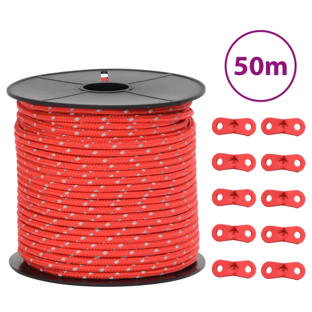 Hauban de tente Vidaxxl avec bandes réfléchissantes et tendeurs 50 m 4 mm