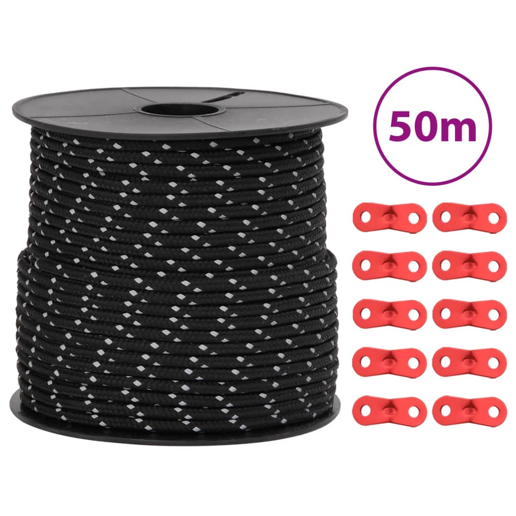 Hauban de tente Vidaxxl avec bandes réfléchissantes et tendeurs 50 m 4 mm