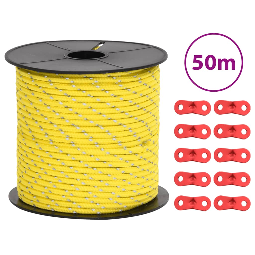 Hauban de tente Vidaxxl avec bandes réfléchissantes et tendeurs 50 m 4 mm