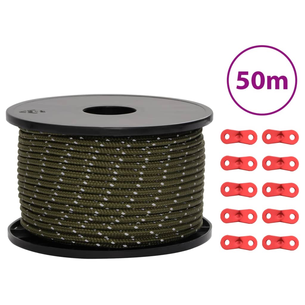 Hauban de tente VidaXL avec bandes réfléchissantes et tendeurs 50 m 5 mm