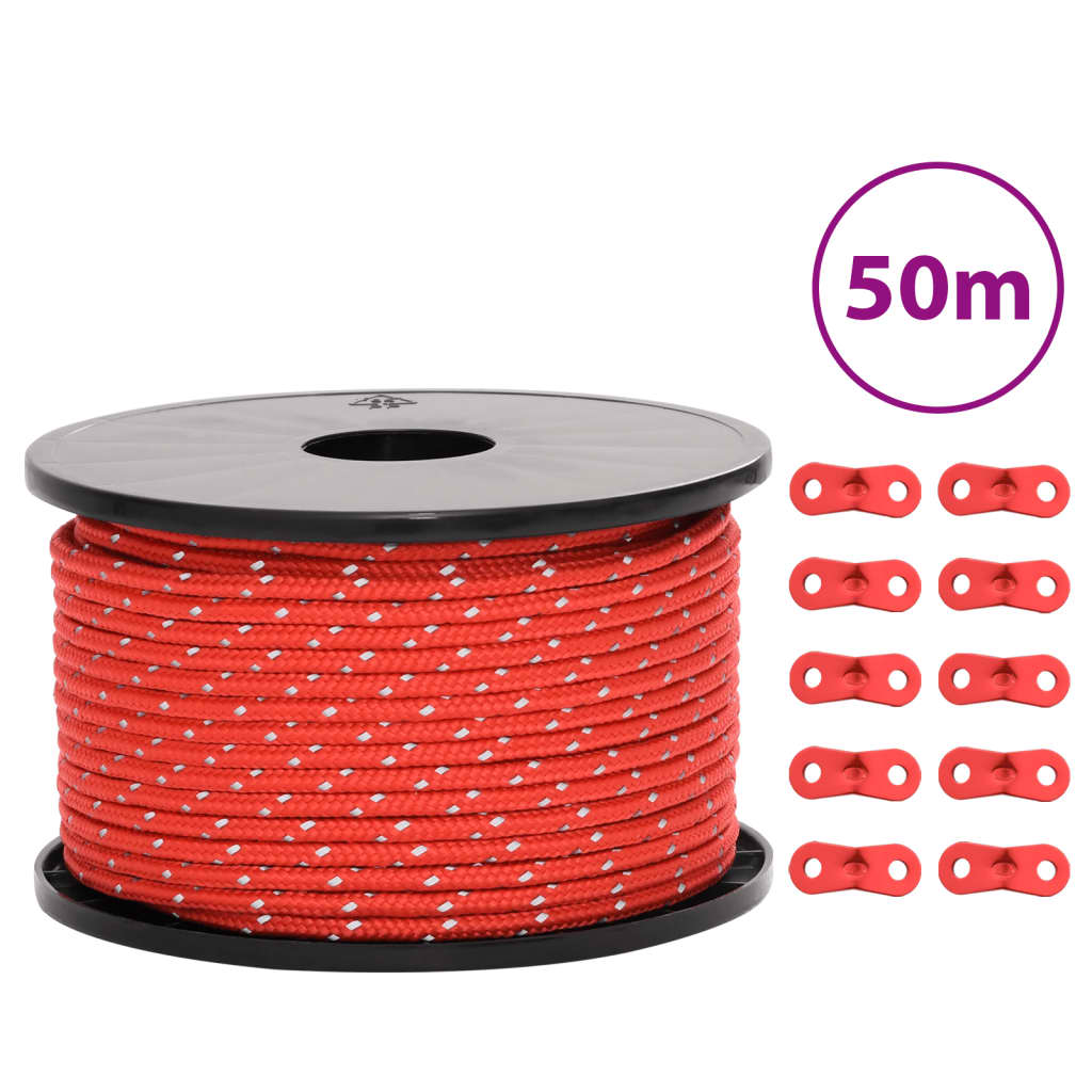 Hauban de tente VidaXL avec bandes réfléchissantes et tendeurs 50 m 5 mm