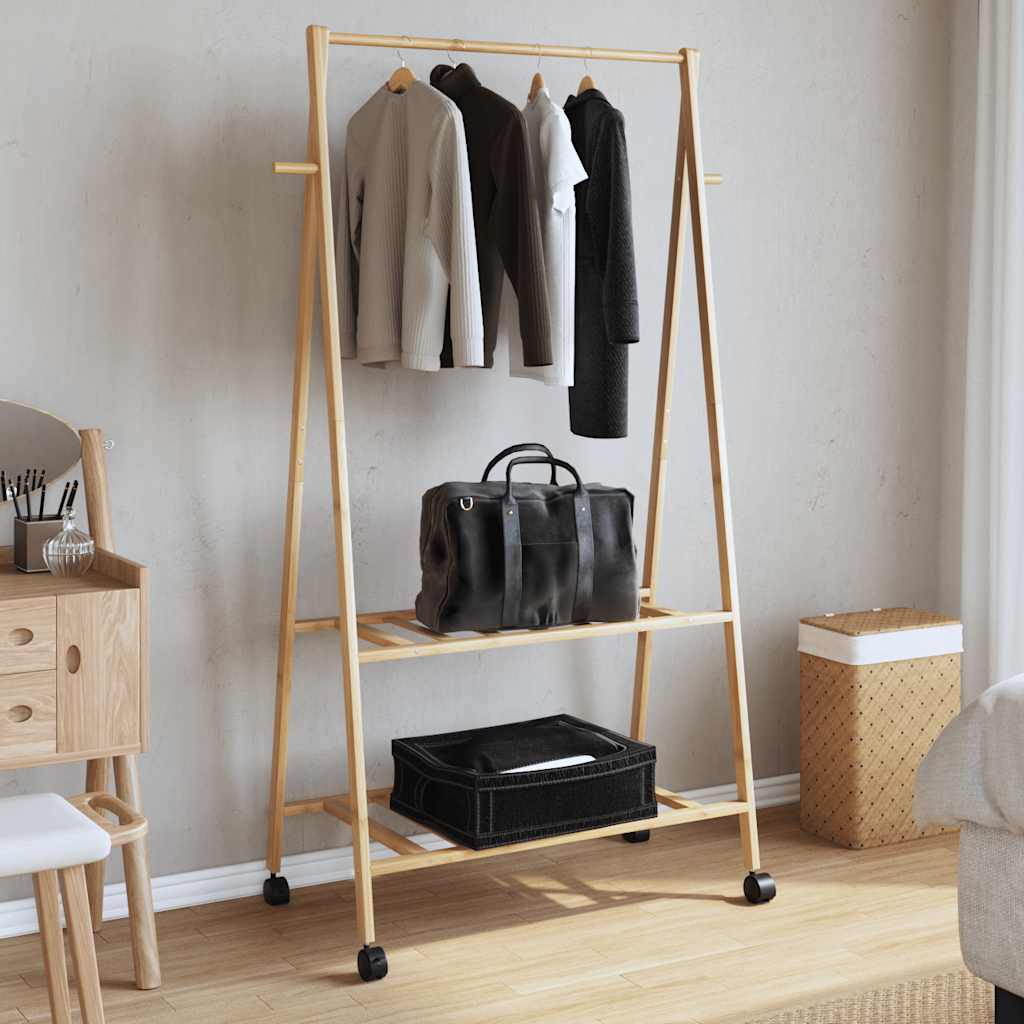 Vidaxx portant à vêtements avec étagères et roulettes 96x45,5x155,5 cm bambou