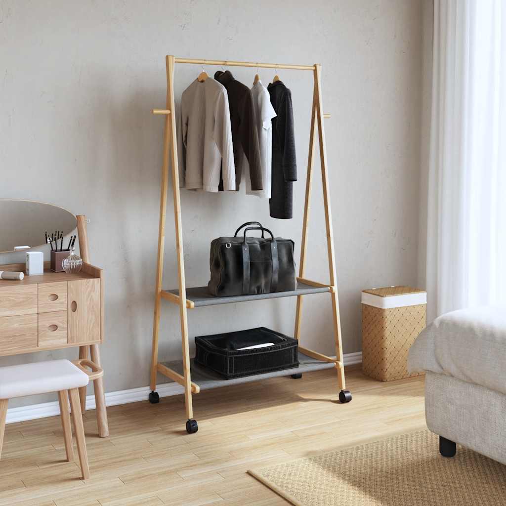 Vidaxx portant à vêtements avec étagères et roulettes 96x45,5x155,5 cm bambou