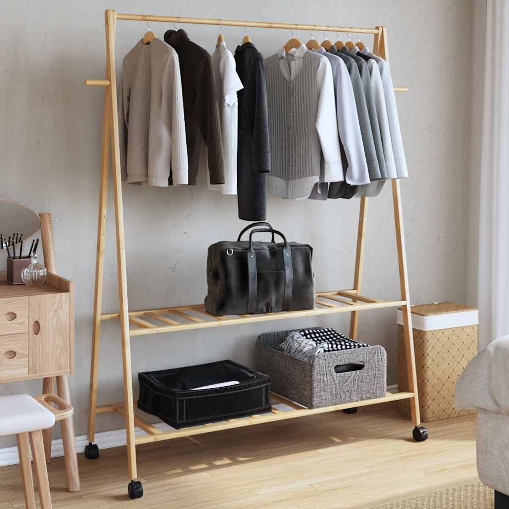 Vidaxx portant à vêtements avec étagères et roulettes 132x45,5x155,5 cm bambou