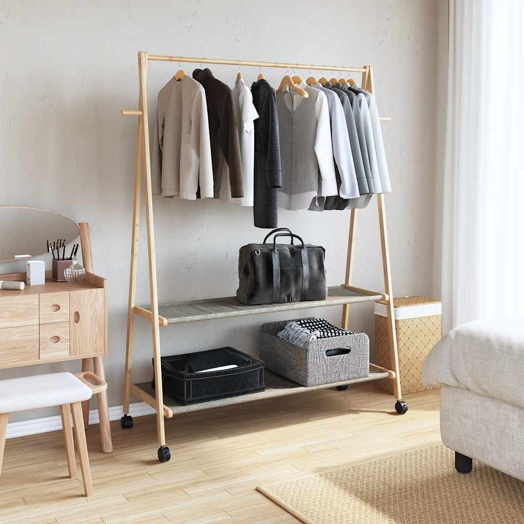 Vidaxx portant à vêtements avec étagères et roulettes 132x45,5x155,5 cm bambou