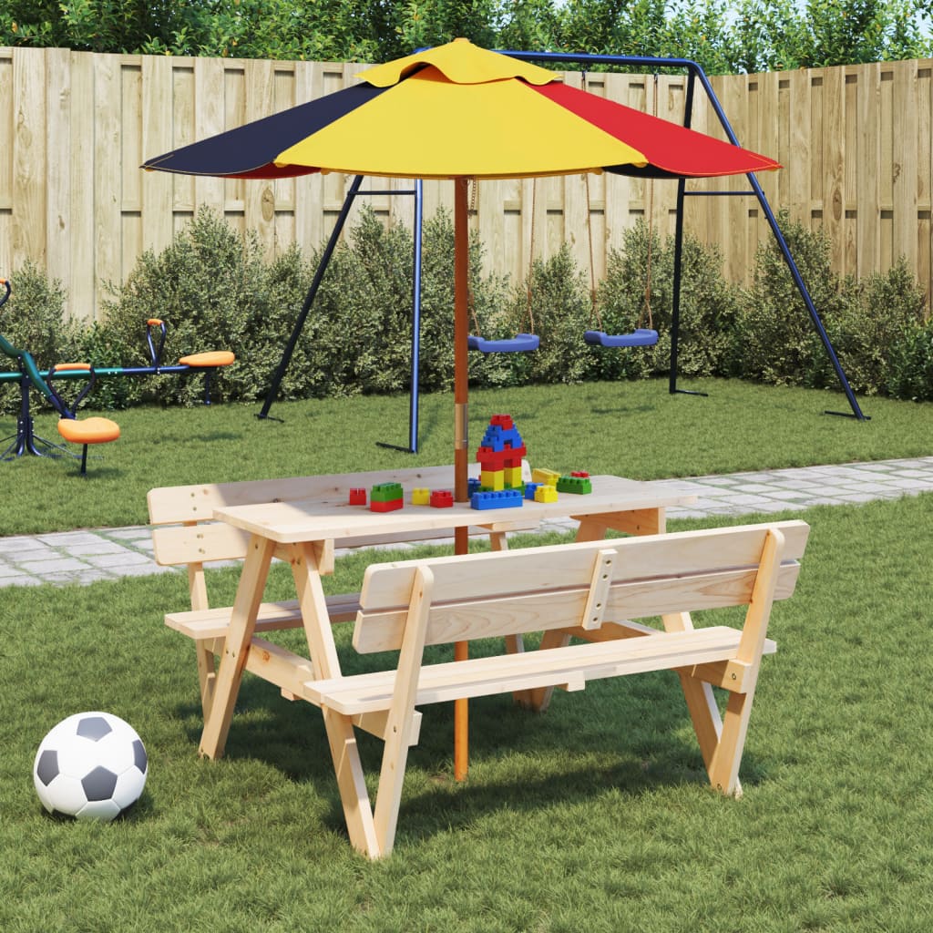 Parasol VidaXL pour enfants avec poteau en bois ø120x140 cm