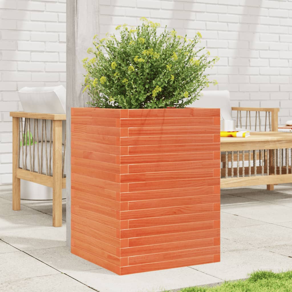 VidaXL Jardinière 50x50x68,5 cm bois de pin massif, marron lavé