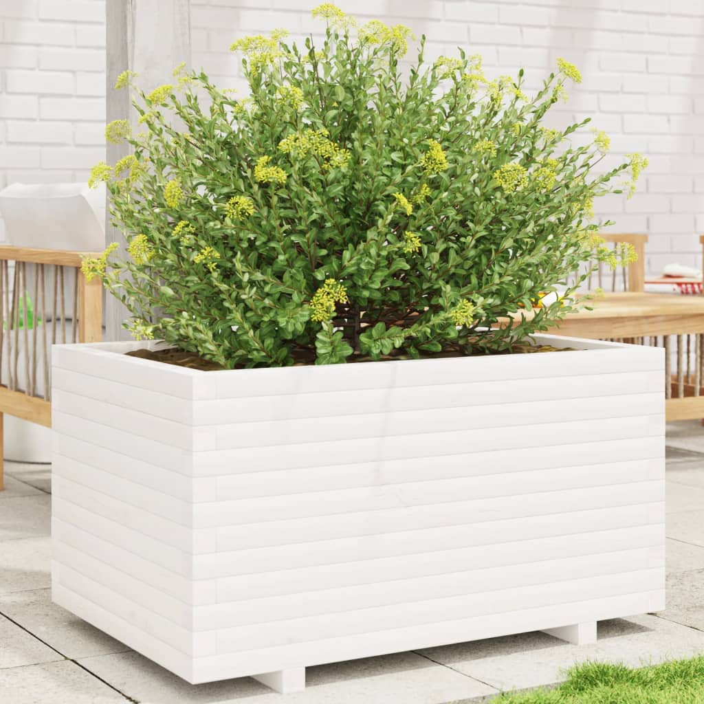 VidaXL Jardinière 90x60x49,5 cm bois de pin massif blanc