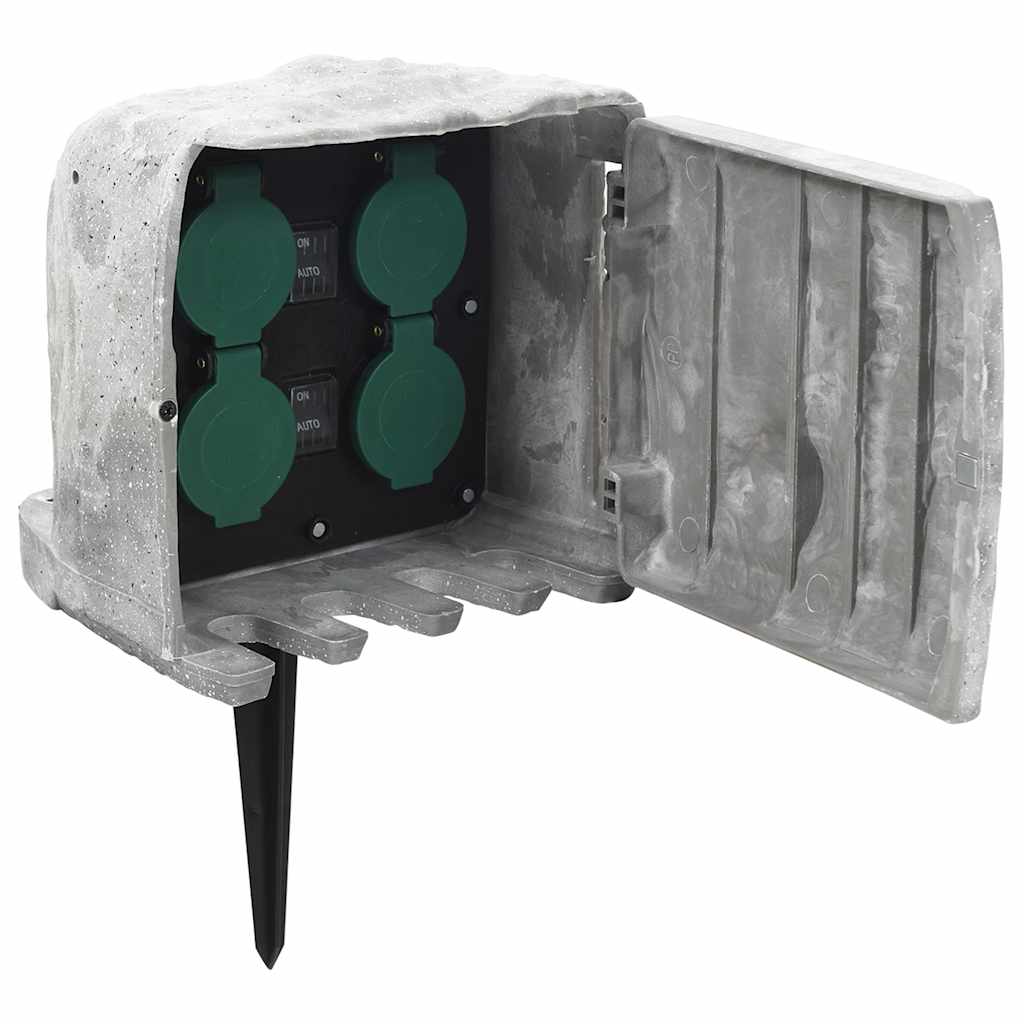 Vidaxxl prise de jardin avec capteur de lumière à broche de terre 4 voies aspect pierre gris