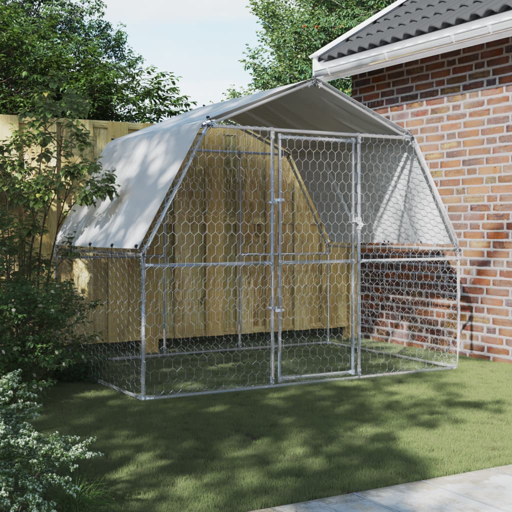 VidaXL Niche pour chien avec toit et porte en acier galvanisé couleur argent