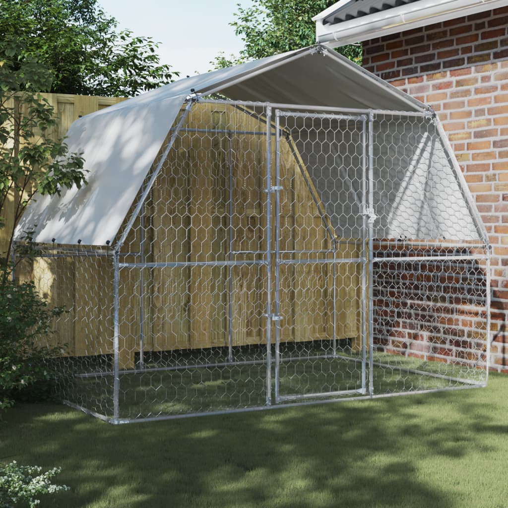 VidaXL Niche pour chien avec toit et porte en acier galvanisé couleur argent