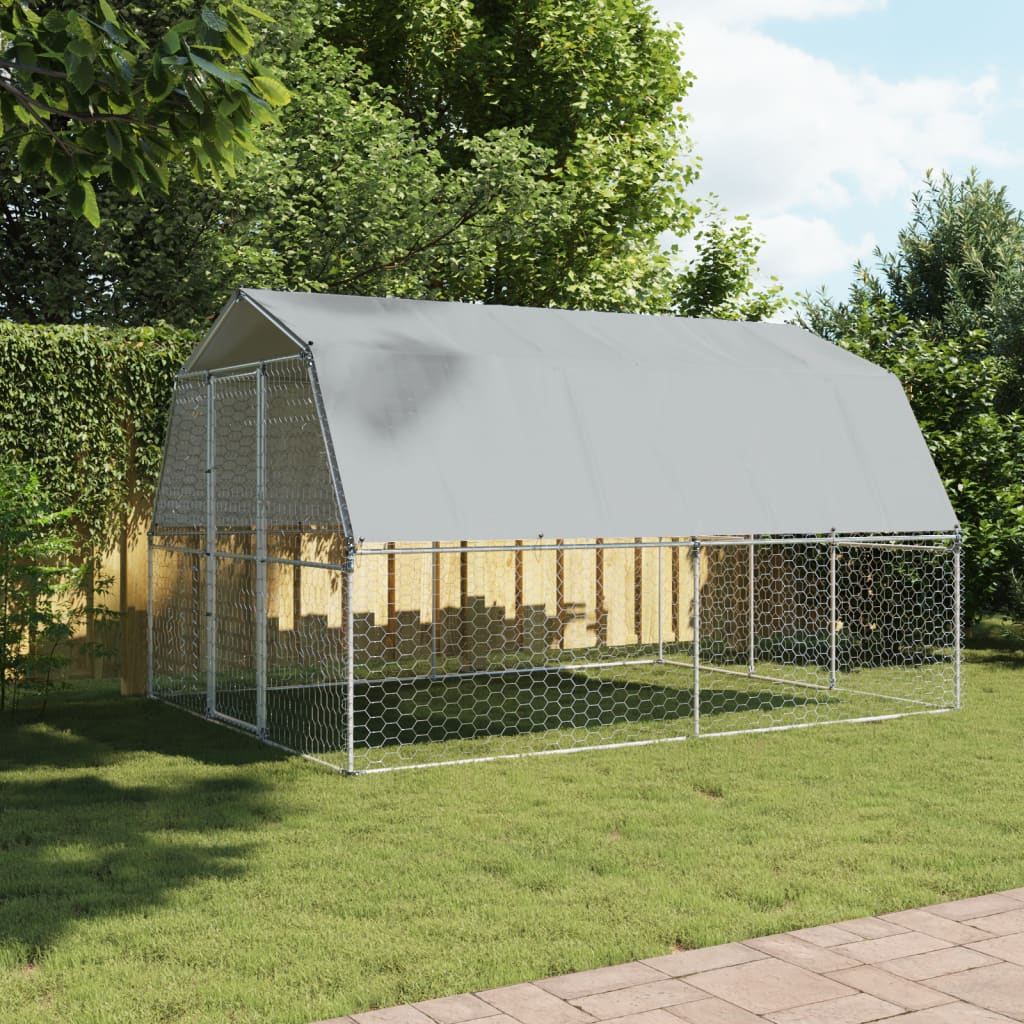 VidaXL Niche pour chien avec toit et porte en acier galvanisé couleur argent