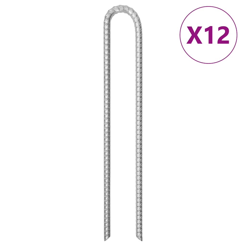 Vidaxl piquets de tente 12 pcs en forme de U ø12 mm 41,5 cm acier galvanisé