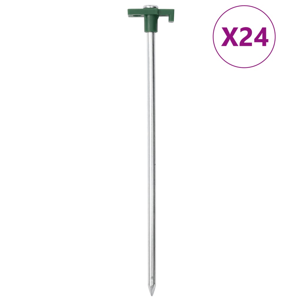 Vidaxl piquets de tente 24 pcs 7 mm 25 cm acier galvanisé polypropylène