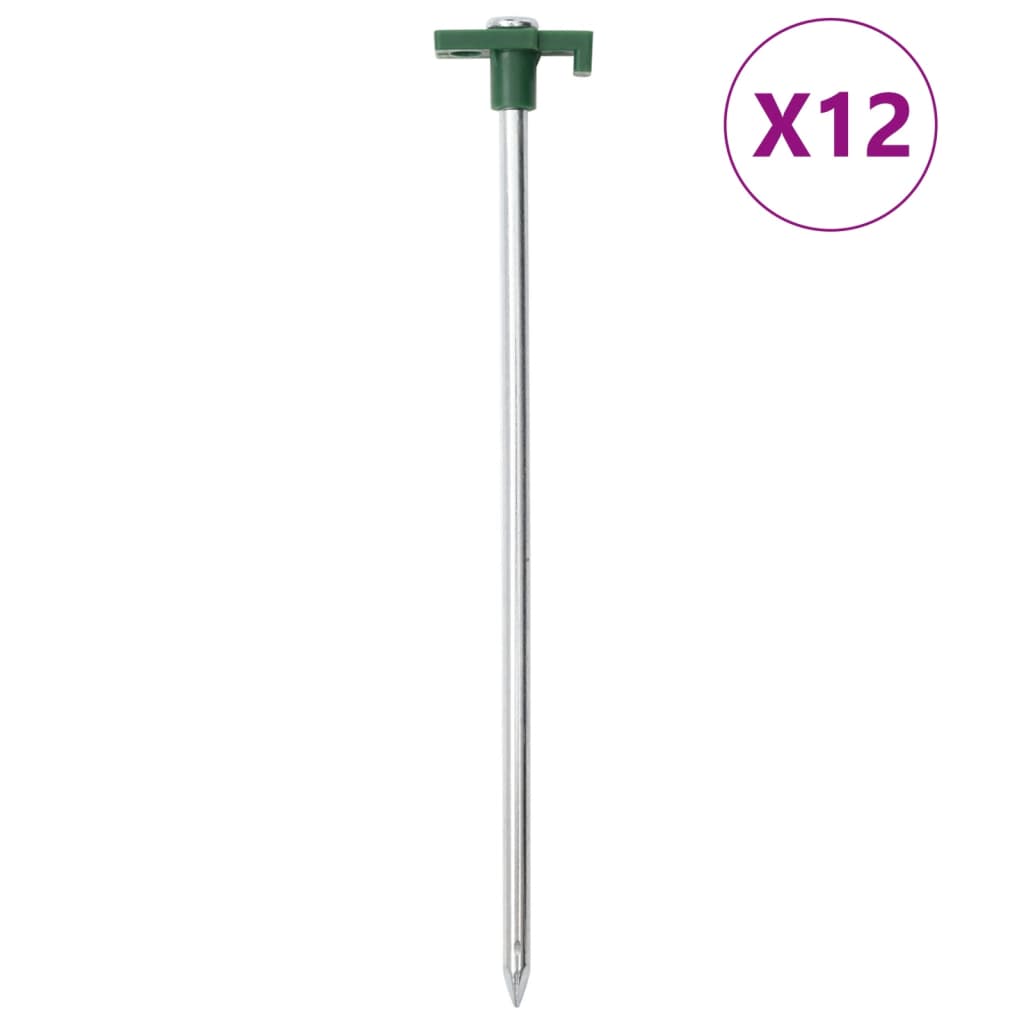 Vidaxl piquets de tente 12 pcs 7 mm 25 cm acier galvanisé polypropylène