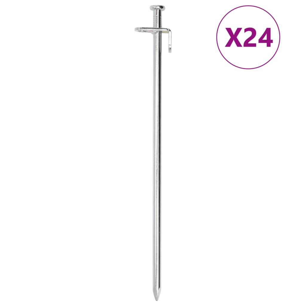 Piquets de tente Vidaxl 24 pcs 8 mm 30 cm en acier galvanisé