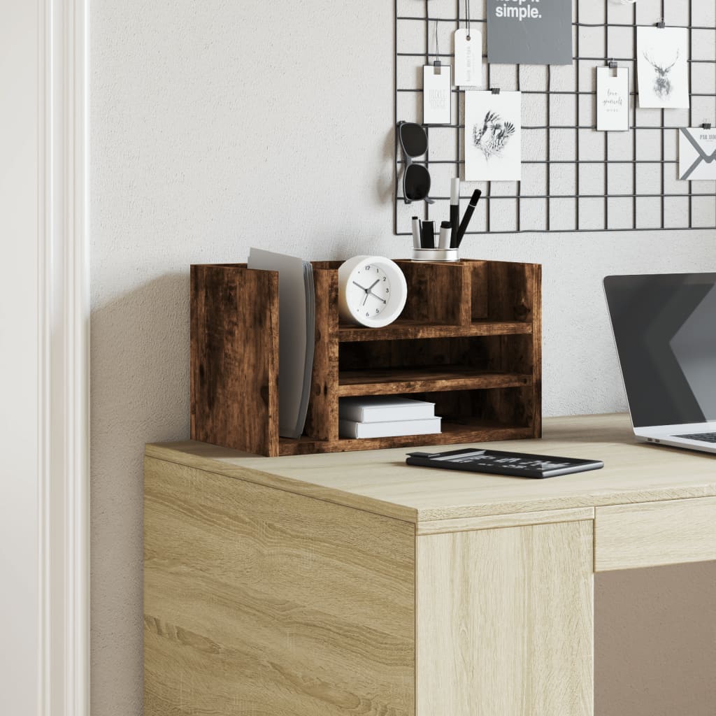 VidaXL organisateur de bureau 44,5x24x25 cm bois traité, couleur chêne fumé
