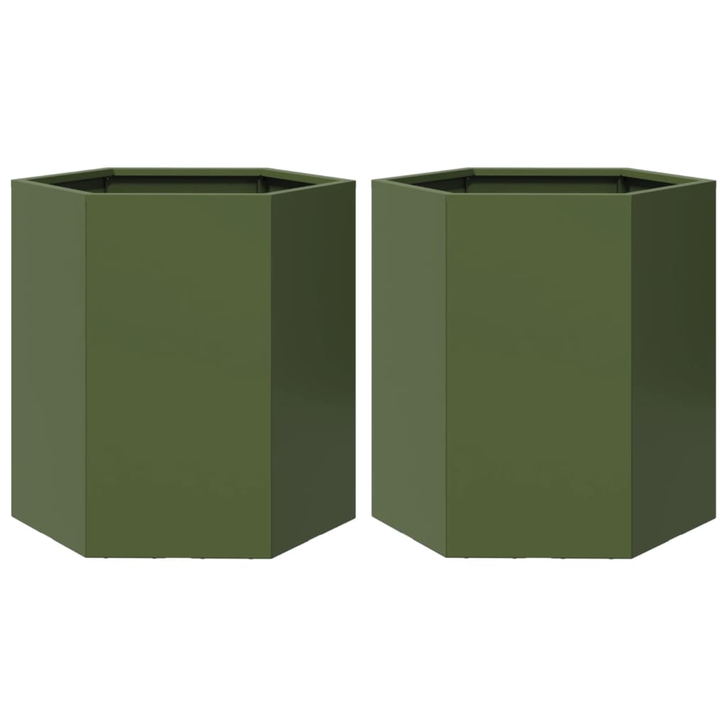 Vidaxx jardinières 2 pcs hexagone 46x40x45 cm acier vert olive