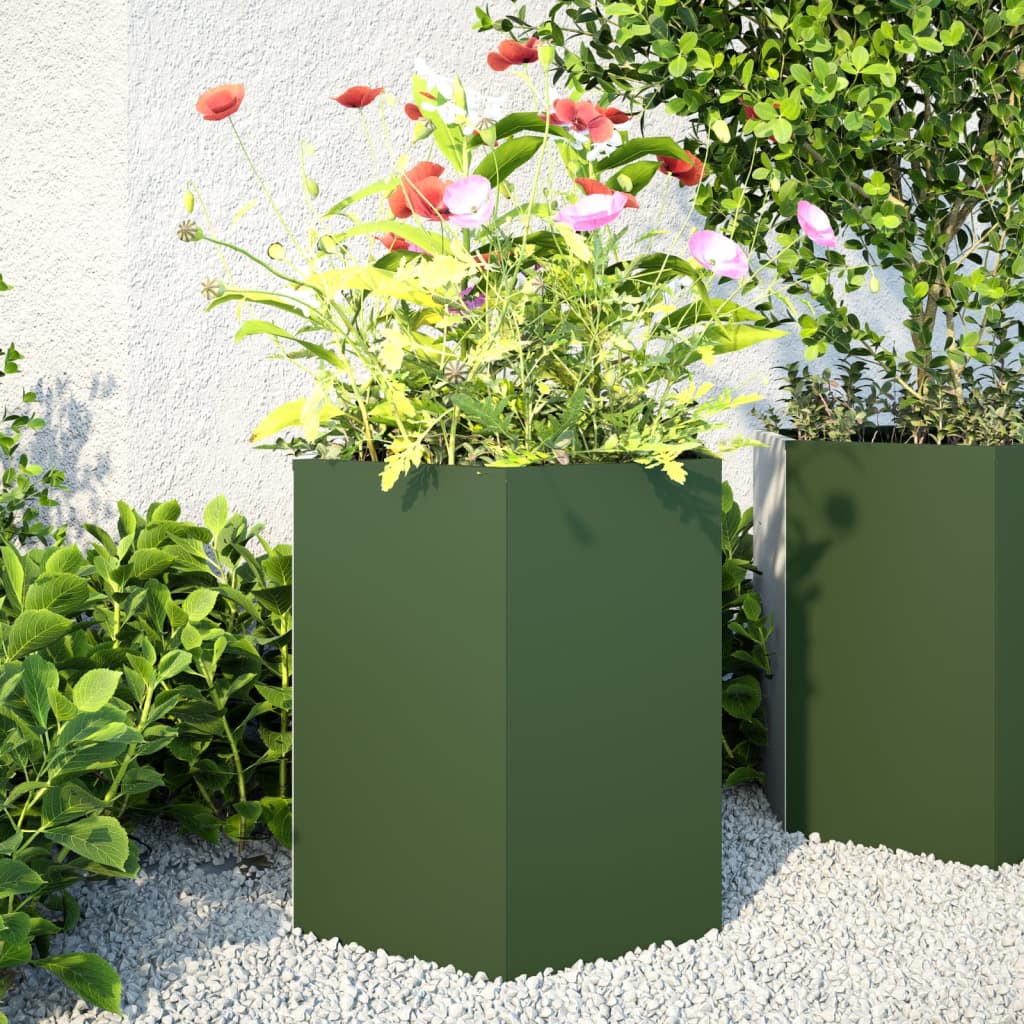 Vidaxx jardinières 2 pcs hexagone 46x40x45 cm acier vert olive