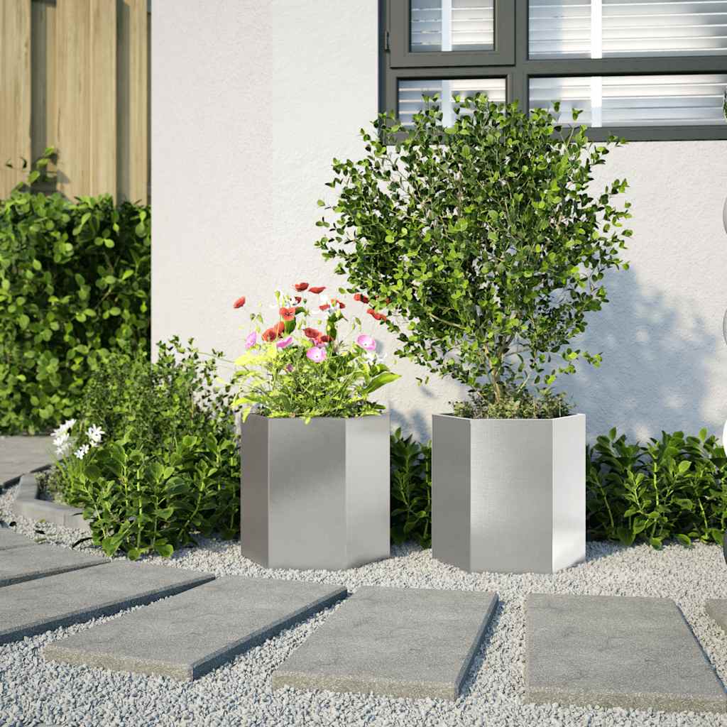 Vidaxx jardinières 2 pcs hexagone 46x40x45 cm acier inoxydable