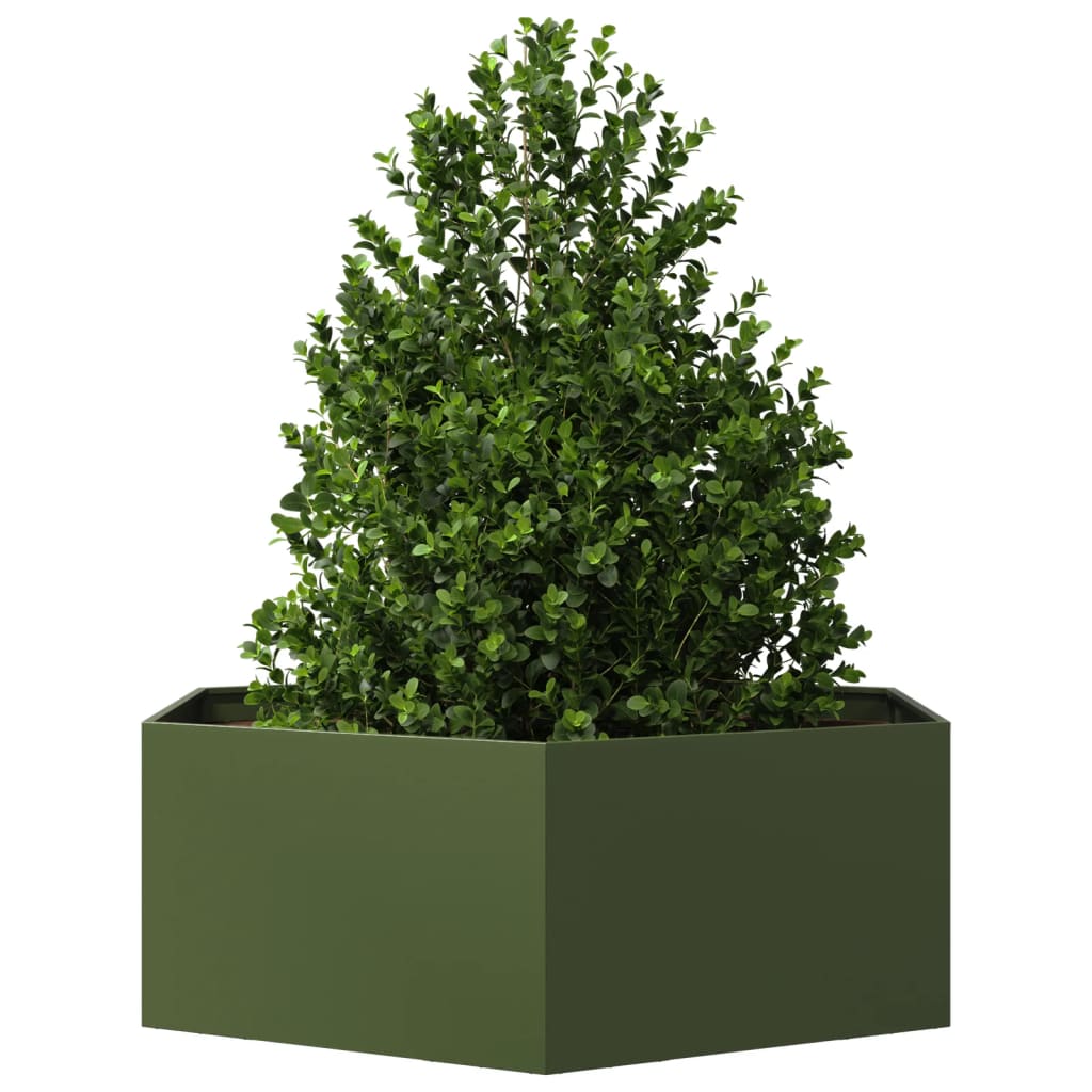 Vidaxx jardinière hexagone 138x120x45 cm acier vert olive