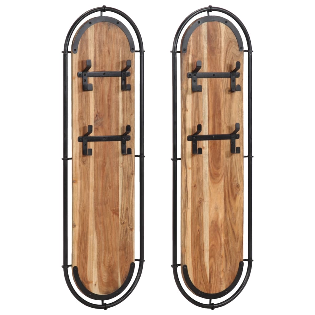 Vidaxx porte-manteaux muraux 2 pcs avec 4 crochets en bois d'acacia massif