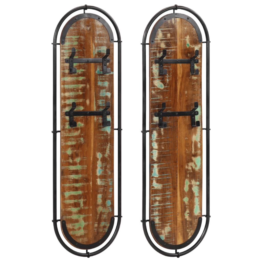 Vidaxx porte-manteaux muraux 2 pcs avec 4 crochets en bois massif recyclé