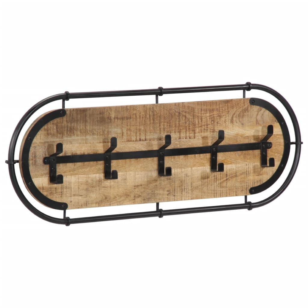 Porte-manteau mural VidaXL avec 5 crochets en bois de manguier brut massif