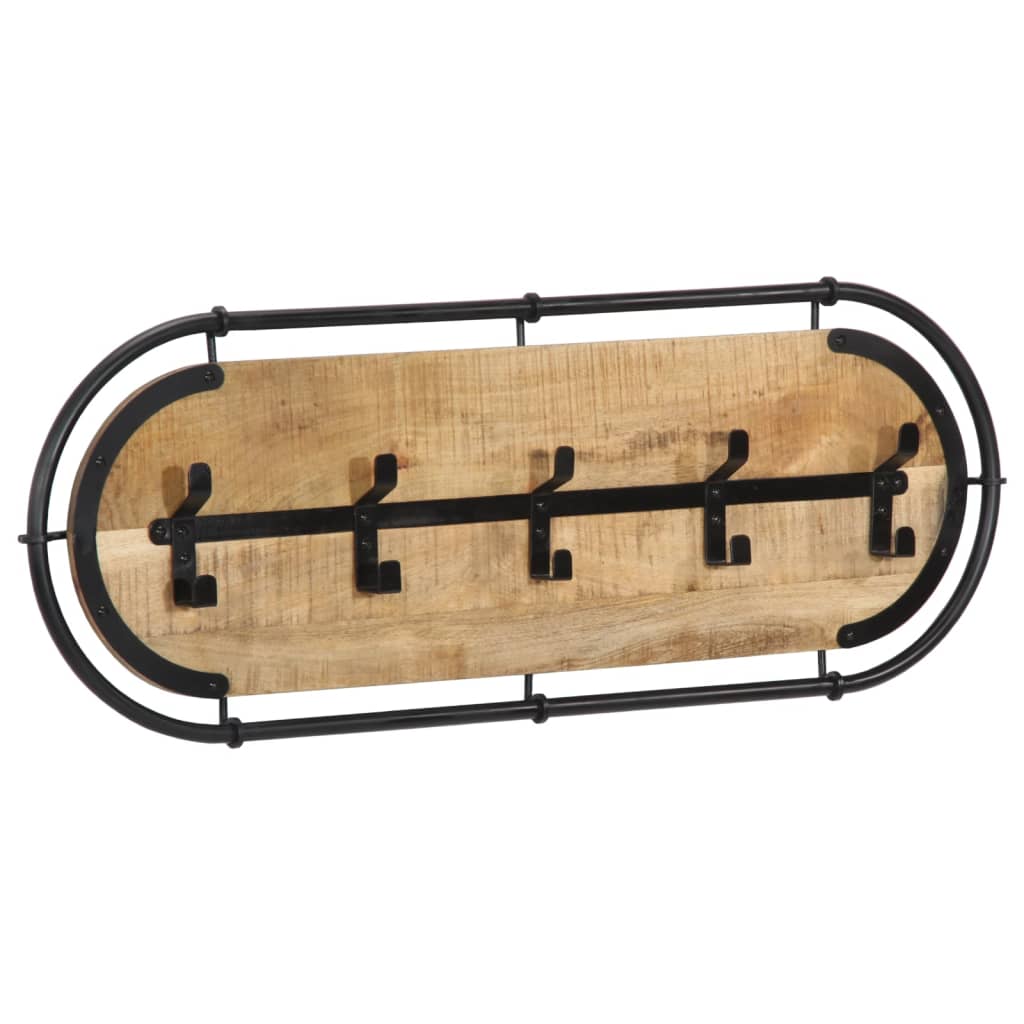 Porte-manteau mural VidaXL avec 5 crochets en bois de manguier brut massif